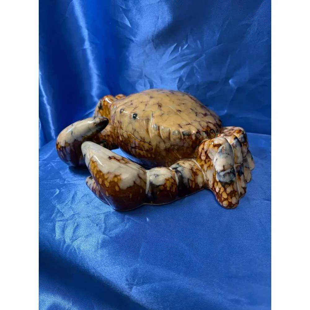 Heavy Large Ceramic Pottery Tan and White Crab Figurine